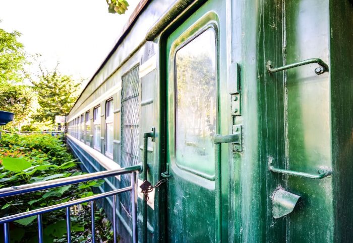 Train Hotel and Train Restaurant, full of strong ancients (old green train compartment)