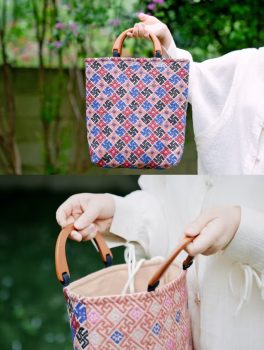 One‑of‑a‑Kind handmade Vintage Brocade Handbag with Wooden Handle