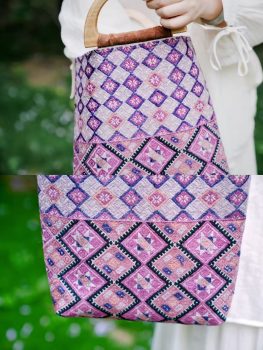 One‑of‑a‑Kind handmade Vintage Brocade Handbag with Wooden Handle