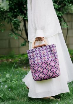 One‑of‑a‑Kind handmade Vintage Brocade Handbag with Wooden Handle