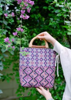 One‑of‑a‑Kind handmade Vintage Brocade Handbag with Wooden Handle
