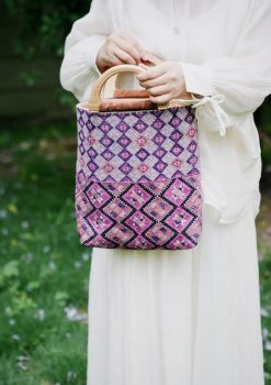 One‑of‑a‑Kind handmade Vintage Brocade Handbag with Wooden Handle